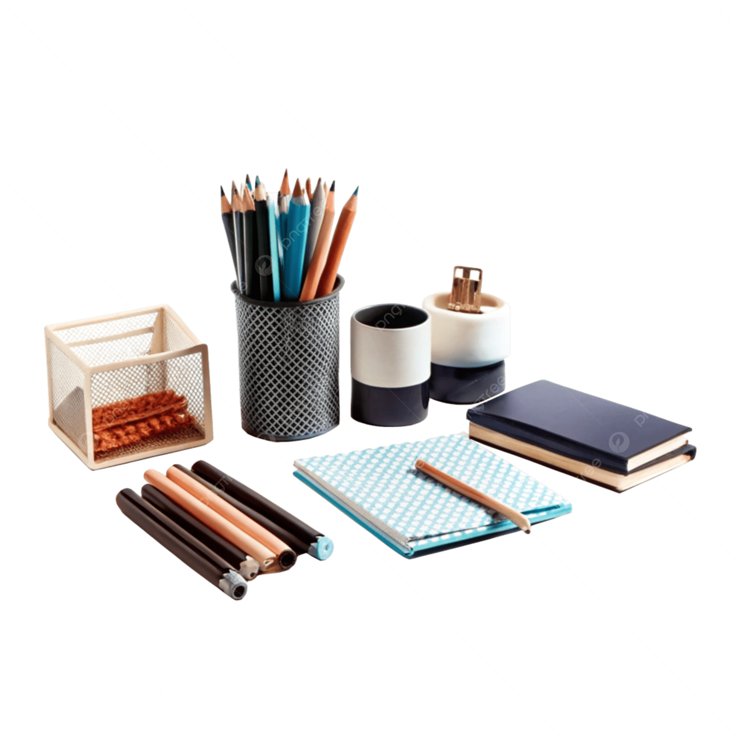 Pngtree Elegant Desk Setup With Modern Stationery Items Png Image 19524466
